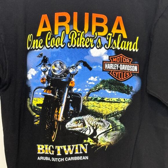 Harley Davidson Size Medium Checkered Flag T-Shirt Aruba _One Cool Bikers Island - Picture 4 of 6